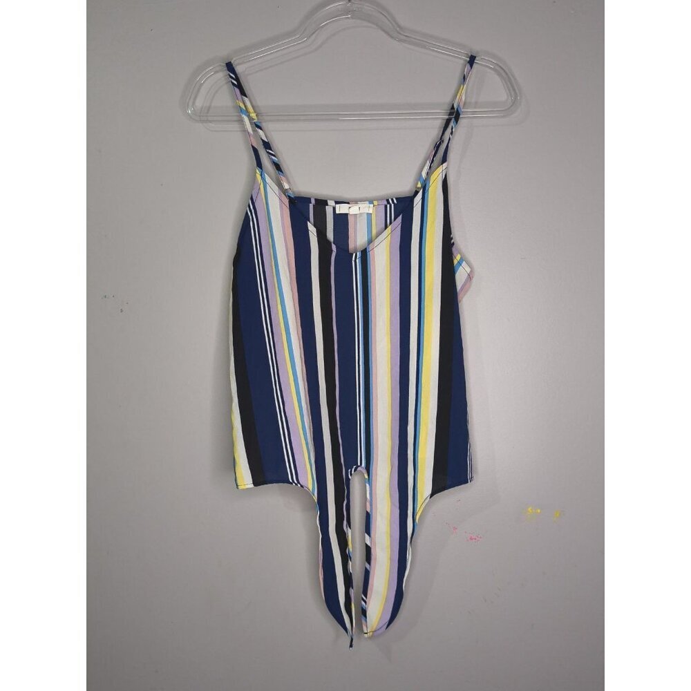 E&M Women's Size Large Stripped Tie Front Camisole Blouse